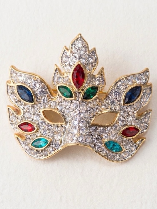 Swarovski Jewelry - Swarovski Crystal Masquerade Mask Brooch with Multicolor Accents